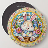 Happy Oaster mit Niedlichem Hasen, Eiern und Blume Button (Vorne & Hinten)