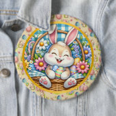 Happy Oaster mit Niedlichem Hasen, Eiern und Blume Button (Beispiel)