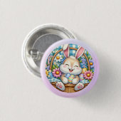 Happy Oaster mit Niedlichem Hasen, Eiern und Blume Button (Vorne & Hinten)