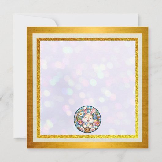 Happy Oaster mit Niedlichem Hasen, Eiern und Blume Einladung (Rückseite)