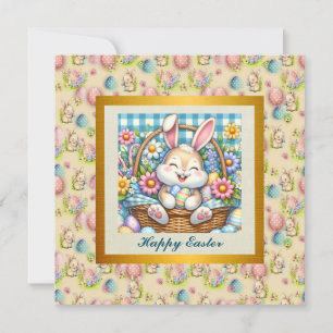 Happy Oaster mit Niedlichem Hasen, Eiern und Blume Einladung