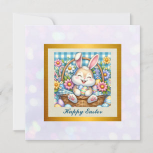 Happy Oaster mit Niedlichem Hasen, Eiern und Blume Einladung