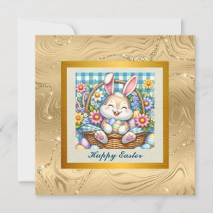 Happy Oaster mit Niedlichem Hasen, Eiern und Blume Einladung