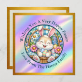 Happy Oaster mit Niedlichem Hasen, Eiern und Blume Einladung (Vorne/Hinten)