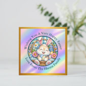 Happy Oaster mit Niedlichem Hasen, Eiern und Blume Einladung (Stehend Vorderseite)