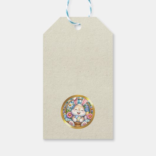 Happy Oaster mit Niedlichem Hasen, Eiern und Blume Geschenkanhänger (Rückseite)