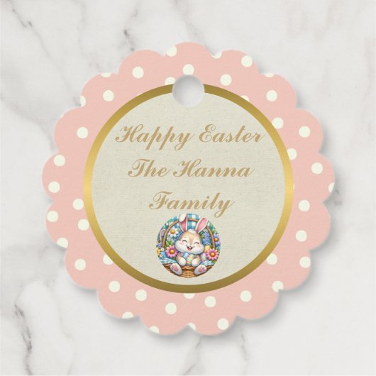 Happy Oaster mit Niedlichem Hasen, Eiern und Blume Geschenkanhänger (Rückseite)