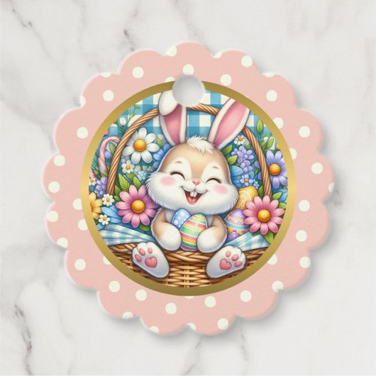 Happy Oaster mit Niedlichem Hasen, Eiern und Blume Geschenkanhänger (Vorderseite)