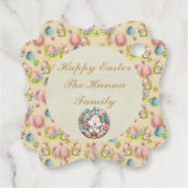 Happy Oaster mit Niedlichem Hasen, Eiern und Blume Geschenkanhänger (Rückseite)