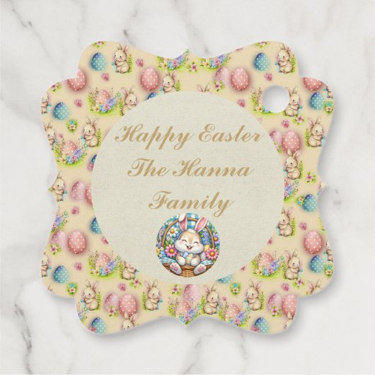Happy Oaster mit Niedlichem Hasen, Eiern und Blume Geschenkanhänger (Rückseite)