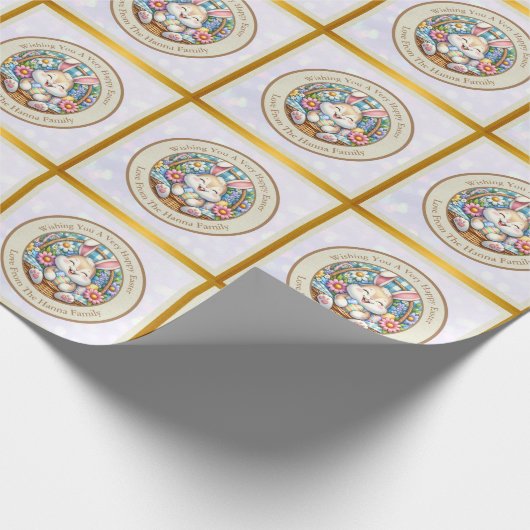 Happy Oaster mit Niedlichem Hasen, Eiern und Blume Geschenkpapier (Ecke)