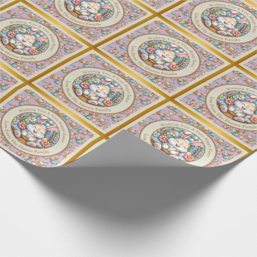 Happy Oaster mit Niedlichem Hasen, Eiern und Blume Geschenkpapier (Ecke)