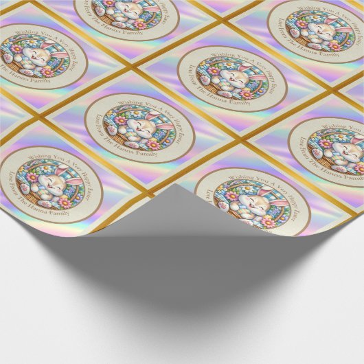 Happy Oaster mit Niedlichem Hasen, Eiern und Blume Geschenkpapier (Ecke)