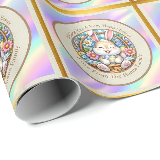 Happy Oaster mit Niedlichem Hasen, Eiern und Blume Geschenkpapier (Rolleneckpunkt)