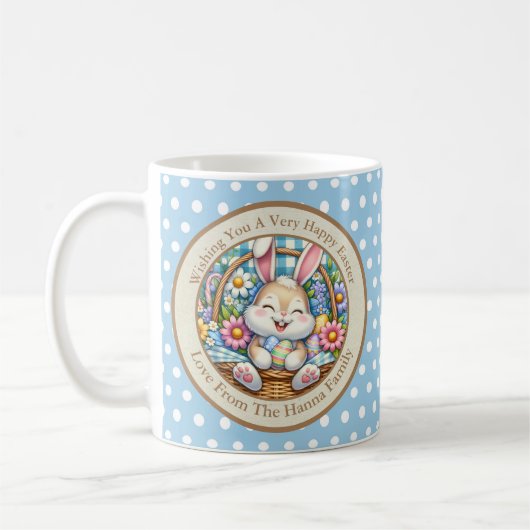 Happy Oaster mit Niedlichem Hasen, Eiern und Blume Kaffeetasse (Links)