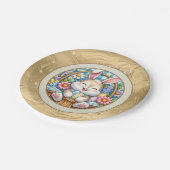 Happy Oaster mit Niedlichem Hasen, Eiern und Blume Pappteller (Schrägansicht)