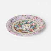 Happy Oaster mit Niedlichem Hasen, Eiern und Blume Pappteller (Schrägansicht)