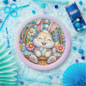 Happy Oaster mit Niedlichem Hasen, Eiern und Blume Pappteller (Party)