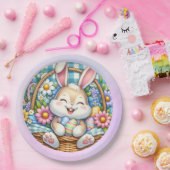 Happy Oaster mit Niedlichem Hasen, Eiern und Blume Pappteller (Party)