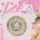 Happy Oaster mit Niedlichem Hasen, Eiern und Blume Pappteller (Party)