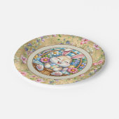 Happy Oaster mit Niedlichem Hasen, Eiern und Blume Pappteller (Schrägansicht)