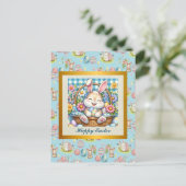 Happy Oaster mit Niedlichem Hasen, Eiern und Blume Postkarte (Stehend Vorderseite)