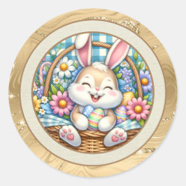 Happy Oaster mit Niedlichem Hasen, Eiern und Blume Runder Aufkleber