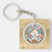 Happy Oaster mit Niedlichem Hasen, Eiern und Blume Schlüsselanhänger (Vorderseite)