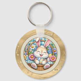 Happy Oaster mit Niedlichem Hasen, Eiern und Blume Schlüsselanhänger