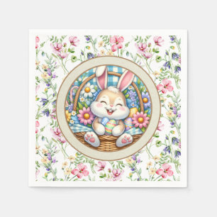 Happy Oaster mit Niedlichem Hasen, Eiern und Blume Serviette