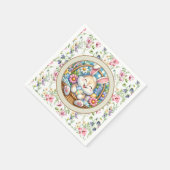 Happy Oaster mit Niedlichem Hasen, Eiern und Blume Serviette (Ecke)