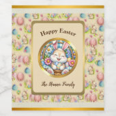 Happy Oaster mit Niedlichem Hasen, Eiern und Blume Weinetikett (Einzelnes Label)