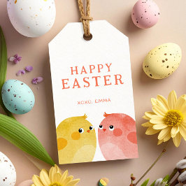 Happy Oaster mit zwei Hühnern in Gelb und Rosa Geschenkanhänger