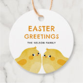 Happy Oaster mit zwei kleinen Hühnern Geschenkanhänger (Vorderseite)