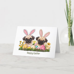 Happy Oaster Mops Hunde Bunny Ears Feiertagskarte