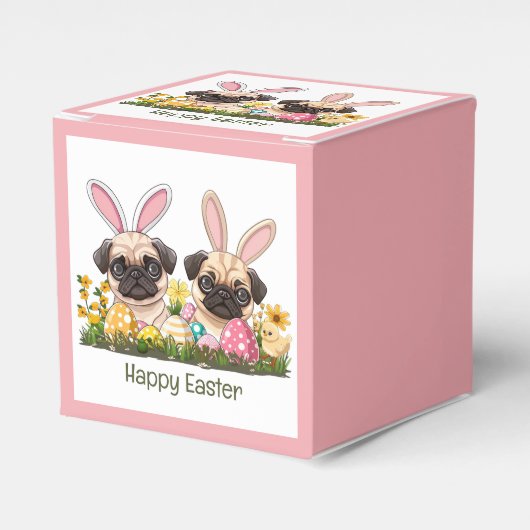 Happy Oaster Mops Hunde Bunny Ears Geschenkschachtel (Vorderseite)