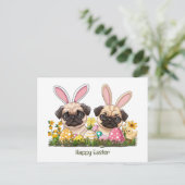 Happy Oaster Mops Hunde Bunny Ears Postkarte (Stehend Vorderseite)