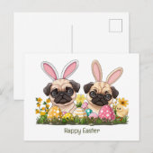 Happy Oaster Mops Hunde Bunny Ears Postkarte (Vorne/Hinten)