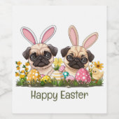 Happy Oaster Mops Hunde Bunny Ears Weinetikett (Einzelnes Label)