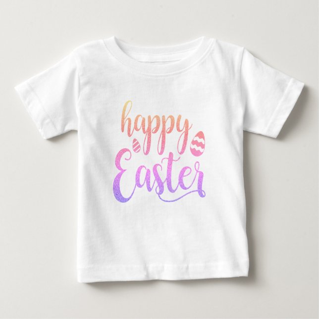Happy Oaster Multi-farbige Ostereier Typografie Baby T-shirt (Vorderseite)