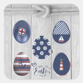 Happy Oaster Nautical Themed Coastal Bootings Quadratischer Aufkleber (Vorderseite)