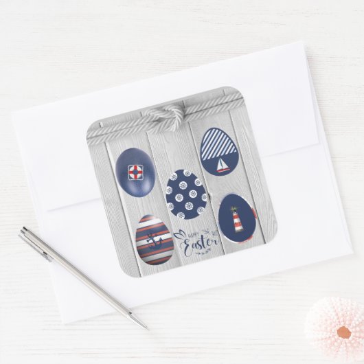 Happy Oaster Nautical Themed Coastal Bootings Quadratischer Aufkleber (Umschlag)