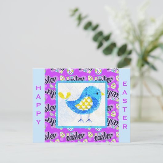 Happy Oaster Niedlich Blue Chick Postkarte (Stehend Vorderseite)