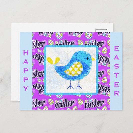 Happy Oaster Niedlich Blue Chick Postkarte (Vorne/Hinten)