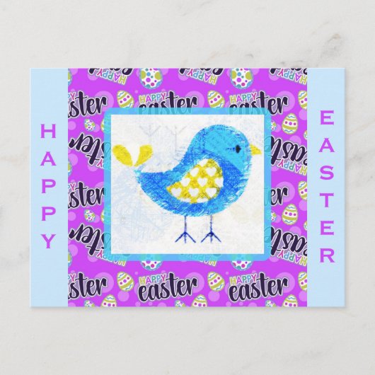 Happy Oaster Niedlich Blue Chick Postkarte (Vorderseite)