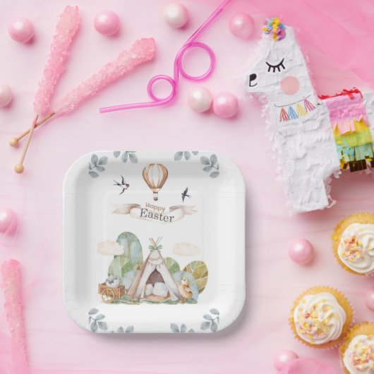 Happy Oaster Niedlich Boho Rustic Teepee Kindergeb Pappteller (Party)