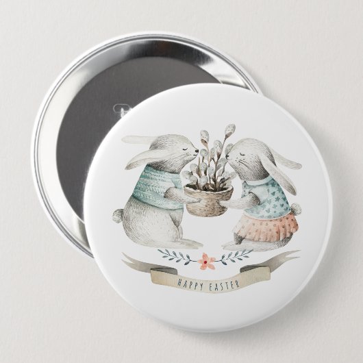 Happy Oaster Niedlich Bunnies in Liebe Button (Vorne & Hinten)