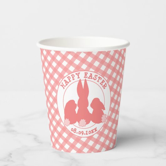 Happy Oaster - Niedlich Bunnies & Pink Gingham Pappbecher (Rückseite)