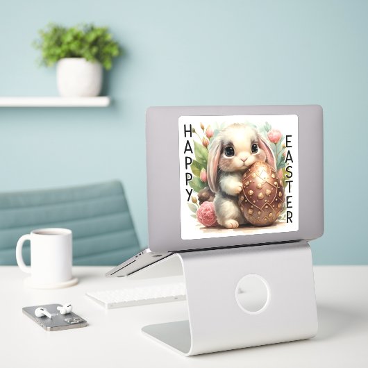 Happy Oaster Niedlich Bunny Aufkleber (Laptop auf Schreibtisch)