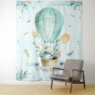 Happy Oaster Niedlich Bunny & Balloons Design Wandteppich